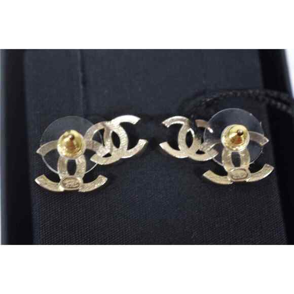 Chanel 22B Gold Black Crystal CC Double Logo Large Dangle Statement Stud Earring - Picture 8 of 12